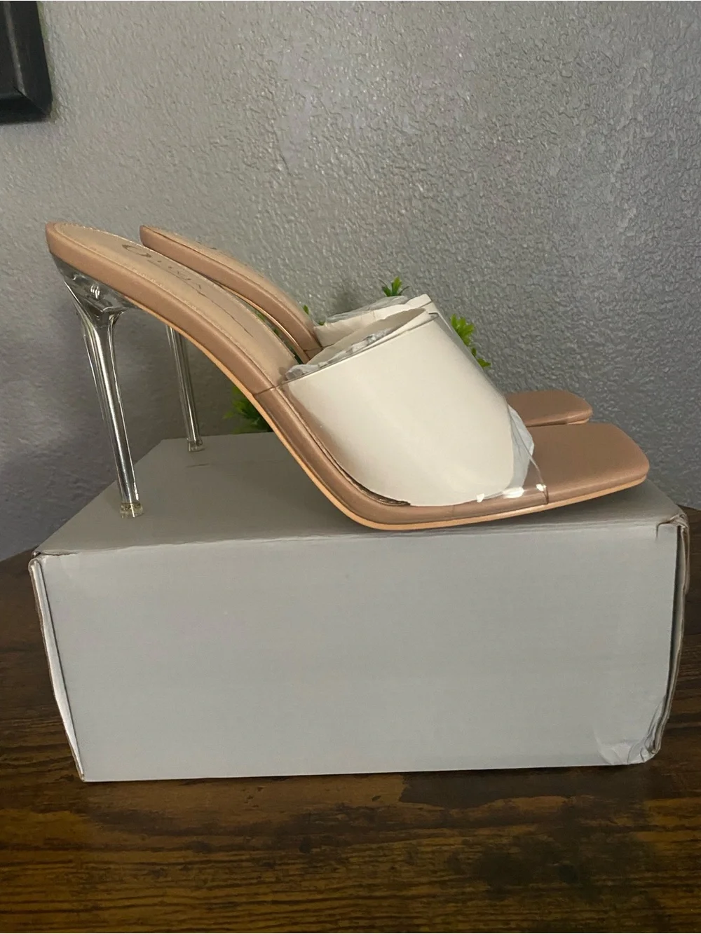 New Nude Clear Strap Stiletto Mule